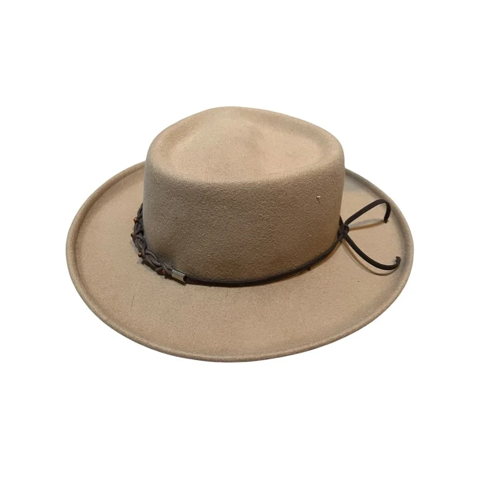 Vintage Coldwater Creek Womens One Size Light Brown Hat Braided Beaded 100% Wool